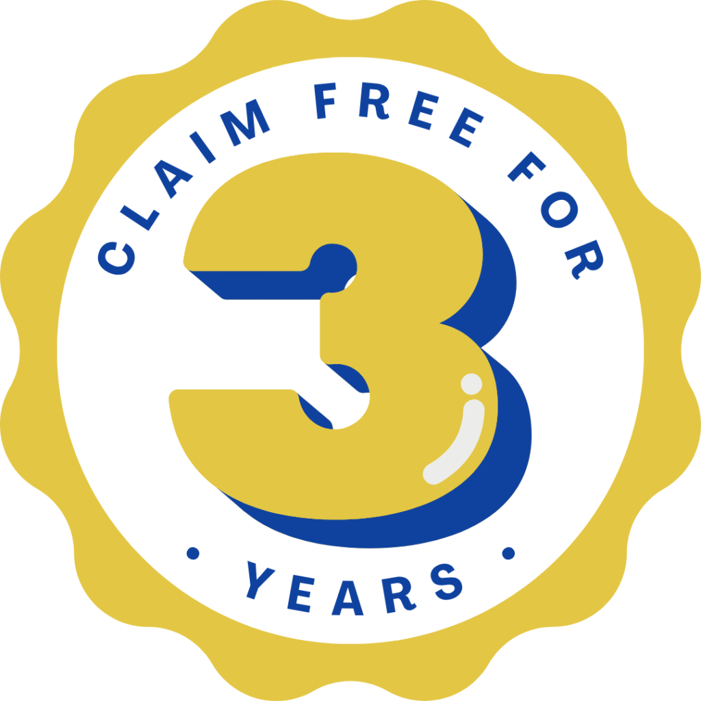 "Claim free for 3 years badge"